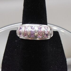 VTG Silver Tone CZ Band Ring – Size 5.5 – Stamped 925 – Lavender Sparkle